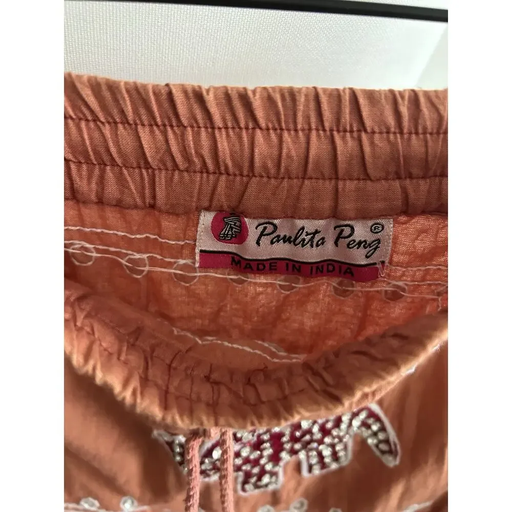 Embellished Orange Embroidery Skirt L Boho Indie Elephant - Picture 3 of 9